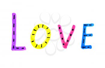 Word LOVE from colorful letters on white background