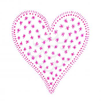 Decorative heart with abstract pattern on white background, hand drawn 