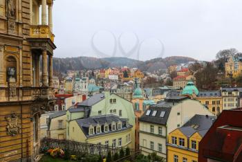 Old architecture and cityscape of Karlovy Vary (Karlsbad) in autumn time, famous Spa in the Czech Republic