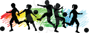 Royalty Free Clipart Image of Children Playing Soccer