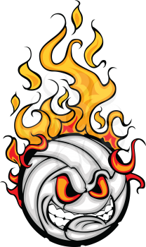 Flaming Volleyball Ball Face Cartoon Illustration Vector