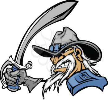 General or Civil War Soldier Cartoon Vector Mascot Holding a Sword