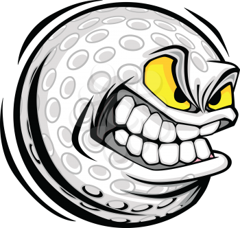 Vector Cartoon Golf Ball with Mean Face