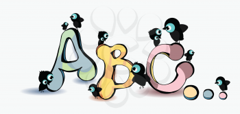 Royalty Free Clipart Image of Birds on Letters