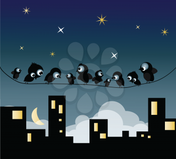 Royalty Free Clipart Image of Birds in Town