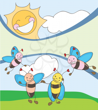 Royalty Free Clipart Image of Cartoon Bumblebees 