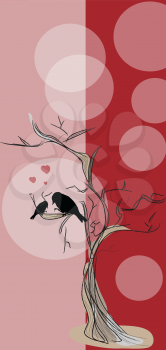 Royalty Free Clipart Image of Black Birds Sitting in a Tree