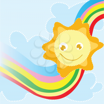 Royalty Free Clipart Image of the Sun and a Rainbow
