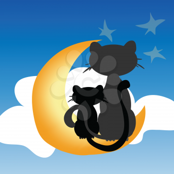 Royalty Free Clipart Image of Cats Sitting on the Moon