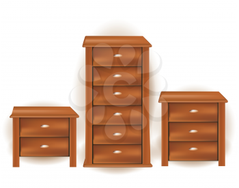 Royalty Free Clipart Image of Three Dressers