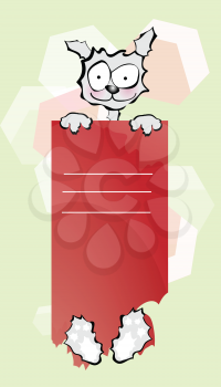 Royalty Free Clipart Image of a Dog Holding a Piece of Red Paper
