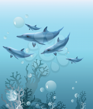 Royalty Free Clipart Image of Dolphins Swimming Underwater