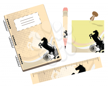 Royalty Free Clipart Image of Horse Themed School Supplies