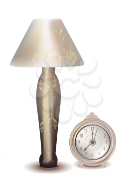 Royalty Free Clipart Image of  a Lamp and Clock