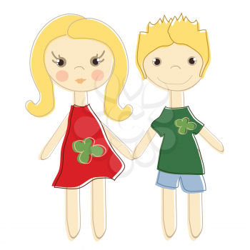 Royalty Free Clipart Image of Two Kids Holding Hands