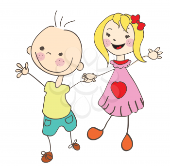 Royalty Free Clipart Image of Two Kids Holding Hands