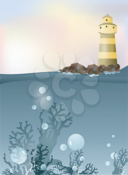 Royalty Free Clipart Image of a Lighthouse and Ocean