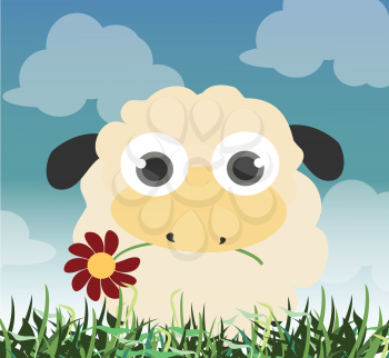 Royalty Free Clipart Image of a Sheep With a Flower