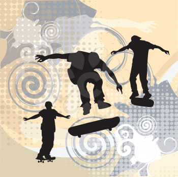 Royalty Free Clipart Image of Silhouettes of Skateboarders