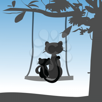 Royalty Free Clipart Image of  Two Cats on a Swing