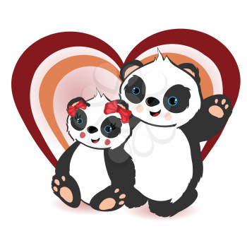 Royalty Free Clipart Image of Two Pandas and a Heart