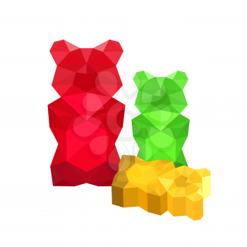  Illustration of colorful origami gummy bears isolated on white background
