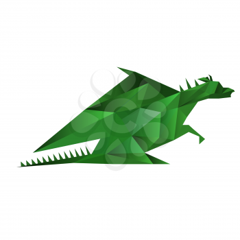 Illustration of abstract origami green dragon isolated on white background