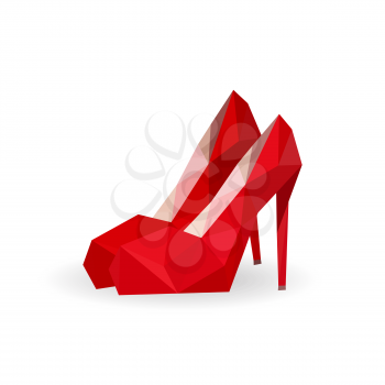 Illustration of geometric polygonal pair of red shoes isolated on white background