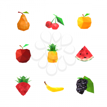 Collection of abstract origami fruits, isolated on wwhite background