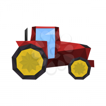 Illustration of polygonal red tractor isolated on white background