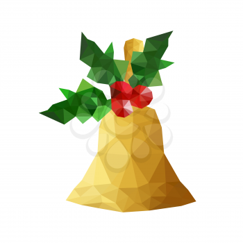 Illustration of origami bell with holly leaves