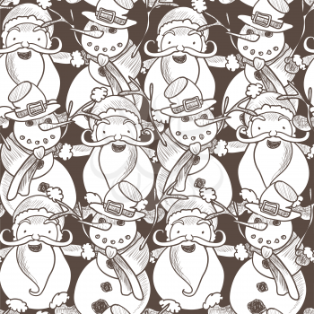 Illustration of seamless pattern with retro Santa Claus and Snowman