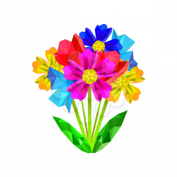 Illustration of colorful origami bouquet isolated on white background
