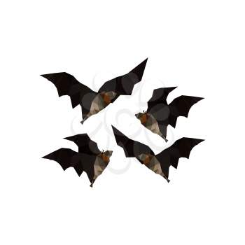Illustration of origami flying bats isolated on white background