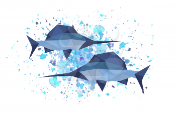 Illustration of origami sword fish on abstract background