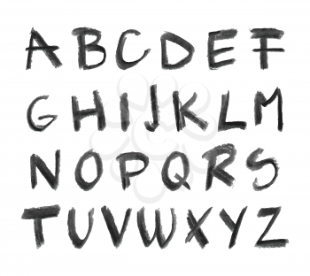 Illustration of hand drawn chalck alphabet isolated on white background; grunge texture