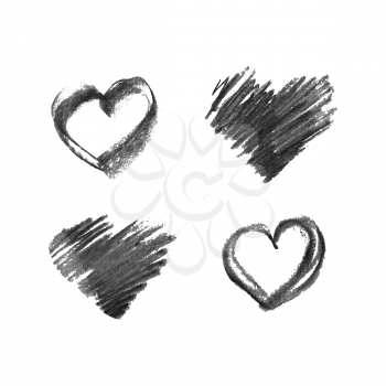 Illustration of hand drawn chalk hearts isolated on white background