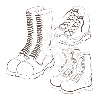 Illustration of hand drawn doodle boots icon set isolated on white background