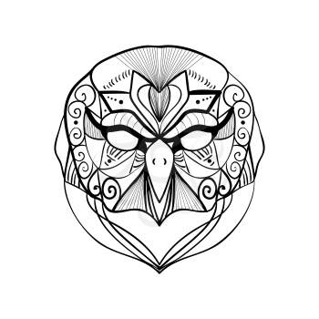 Illustration of tribal geometric owl bird portrait isolated on white background