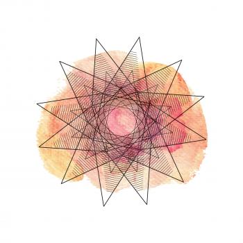 Illustration of geometric shape on watercolor background