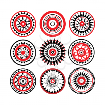Collection of red and black polynesian tattoo design isolated on white background