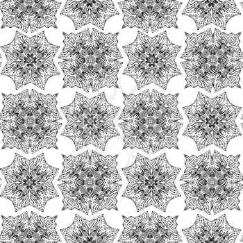 Illustration of abstract seamless pattern with monochrome floral design