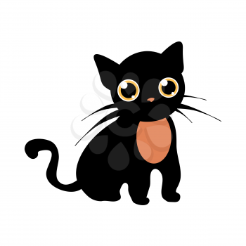 Illustration of cute black cat icon; flat desgin 