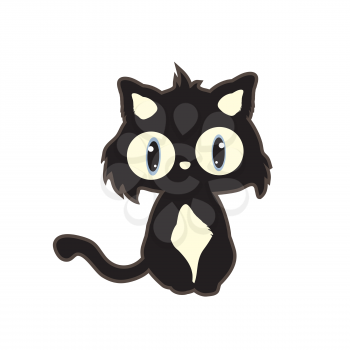 Illustration of cute cartoon black cat isolated on white background