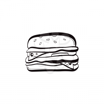 Illustration of doodle burger icon isolated on white background