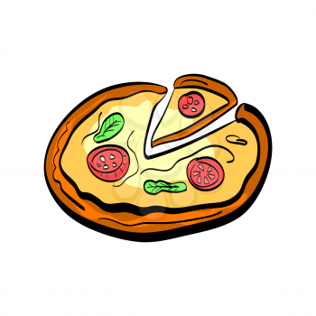 Illustration of flat doodle pizza isolated on white background