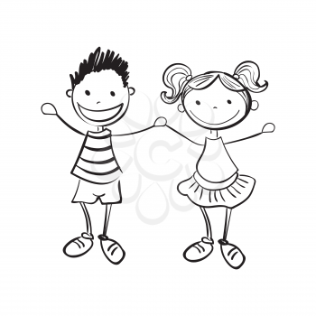 Illustration of hand drawn boy and girl isolated on white background