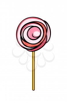 Illustration of pink doodle lollypop isolated on white background