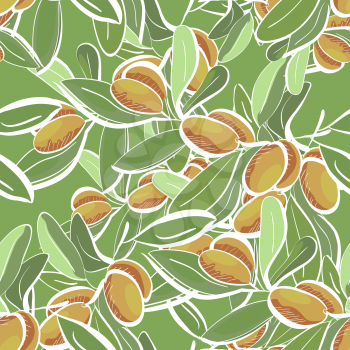 Seamless flat pattern with doodle olive on green background