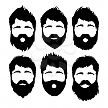 Illustration of different hair styles and beards on hipster man isolated on white background